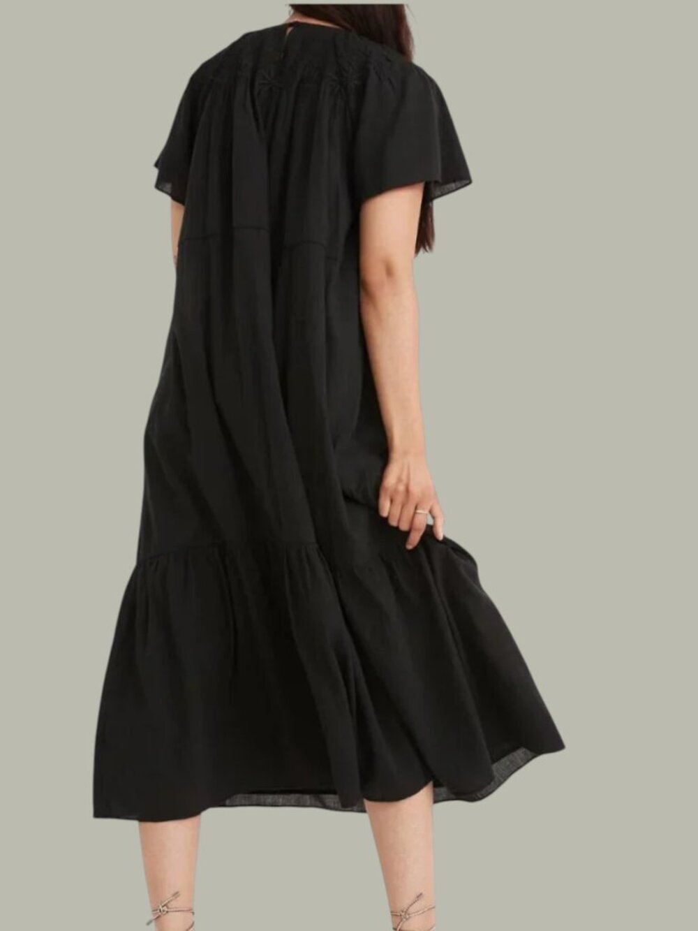 Madewell Black Cotton Boho Embroidered Tiered Midi Dress Size XS - Picture 3 of 15